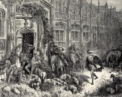 De prins ziet de slapende wachters. Illustratie van Gustave Doré